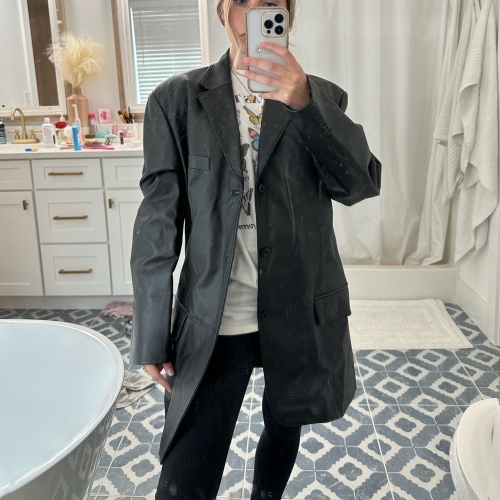 J.Ferrar black 100% leather blazer jacket